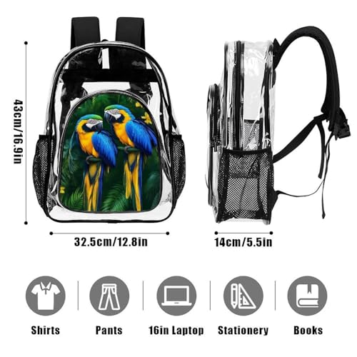 Waterproof Portable Concerts Essential Clear Backpacks Parrots Art for Adults Beach, Travel, Vacation, Sporting Event, Work Use3