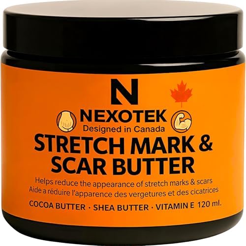 NexoTek Intensive Stretch Mark Butter 120ml – Hydrating Belly & Body Cream for Pregnancy, Fitness and Weight Change – Nourishing Skin Care with Shea, Cocoa Butter & Vitamin E, Hypoallergenic & Paraben-Free, Designed in Canada