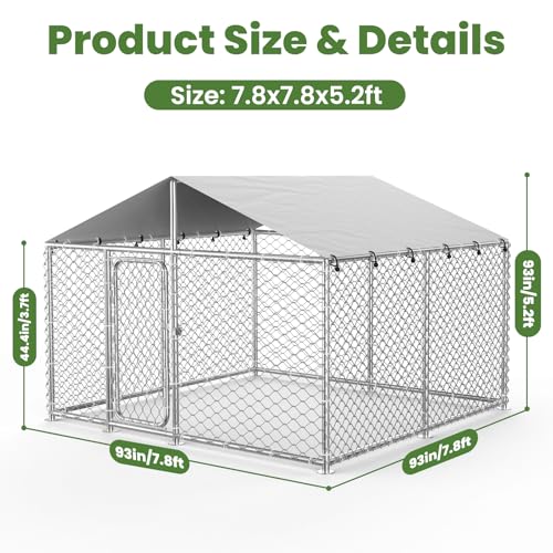 image for Ironovacage 7.8 x 7.8ft Heavy Duty Outdoor Dog Kennel, Galvanized Stee