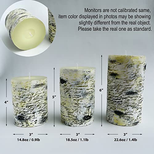 Mozeal Hand-Poured Unscented Candle,Dripless Pillar Candle Set Of 3,Includes 4", 5" And 6",Approx 300 Hours Burn Time,Rustic Country Style,For Wedding,Dinner,Christmas,Restaurants And Home Decor,Birch #TOP5