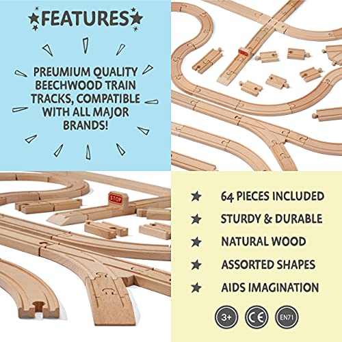 THE TWIDDLERS 64-teiliges Premium Holz Holzeisenbahn Set mit Geschenkbox - Spielzeug & Geschenk für Kinder - Kompatibel… – Bild 6