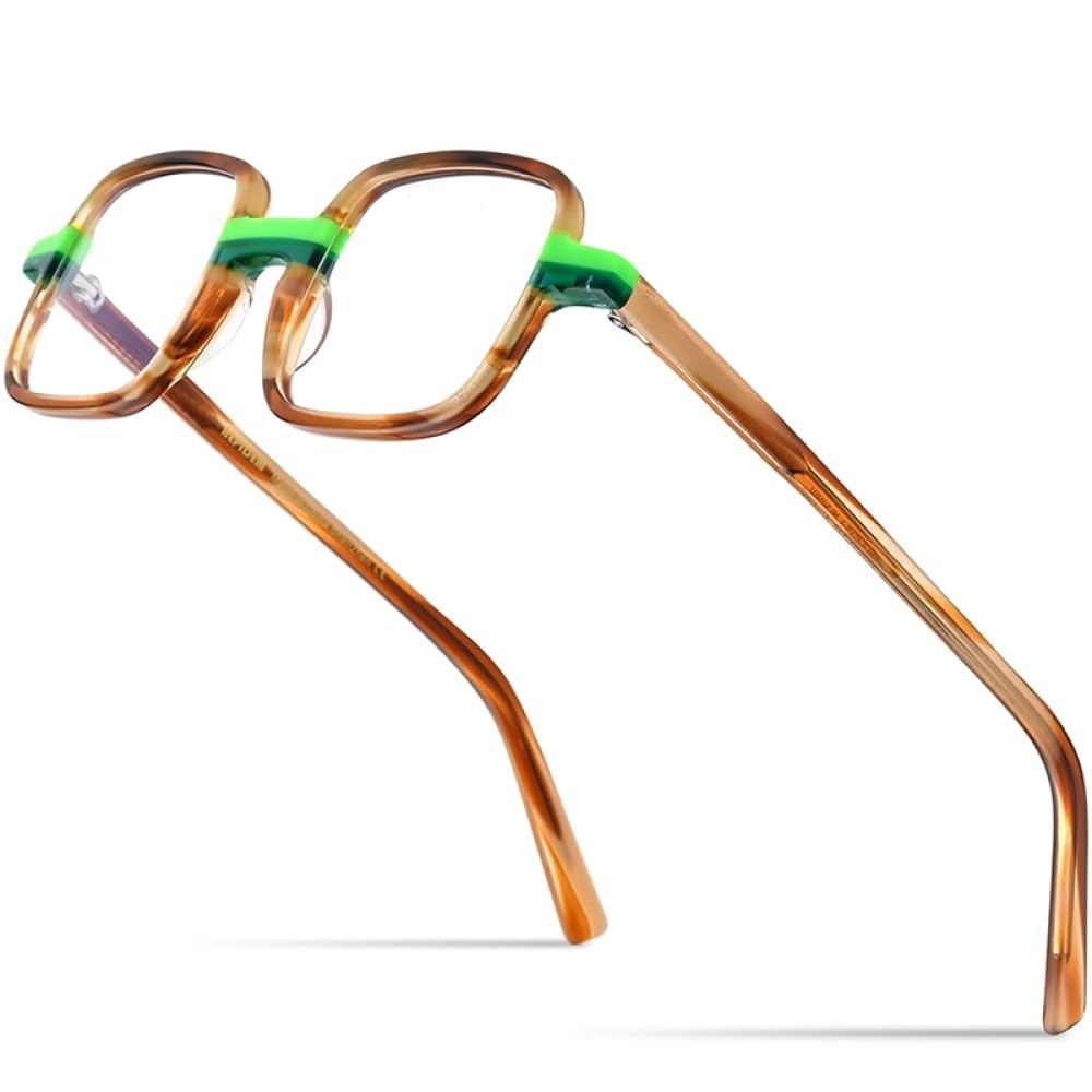 MUTYNE Montura de gafas de acetato multicolor para hombre, anteojos cuadrados retro, gafas para mujer