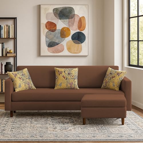 Image of Casaliving Premium Lifestyle Fabric 5 Seater L Shape Sofa Set 4 Seater Modern Sofa Set & Ottoman for Living Room (Brown Color Sofa Set)