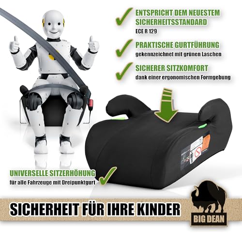 Kindersitzerhöhung nach neuster i-Size Norm R129 Schwarz Sitzerhöhung (125-150cm) Kinder Auto BigDean