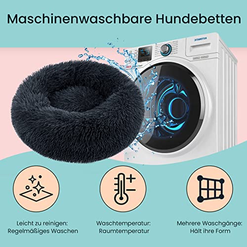 OKPOW Donut Hundebett Fuer Mittelgroße Hunde: Flauschig Welpenbett Rund Kuscheliges - Anti Angst Katzenbett Comfy - Plüsch Haustierbett Waschbar