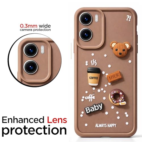 Image of Bintage CASE Cute Fun Taddy Cartoon 3D Ball Bear Milk Cake Coffee Silicon Case Full Body & Camera Protection Back Cover Compatible for Motorola Moto G05 4G - Brown