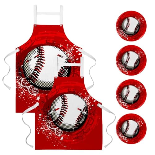 Tablier de cuisine baseball rouge lot de 2 idéal pour pâtisserie et maison