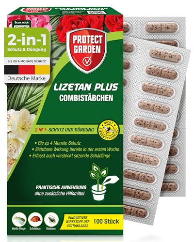 PROTECT GARDEN Lizetan Plus Combistäbchen, Langzeit-Schädlingsfrei und Premium-Dünger in Einem, 100 Stück
