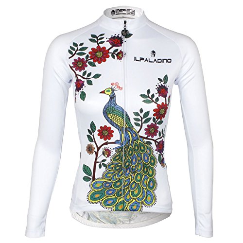 ILPALADINO Women's Cycling Jersey Long Sleeve Biking Shirts Animals Pattern (L, Peacocks)
