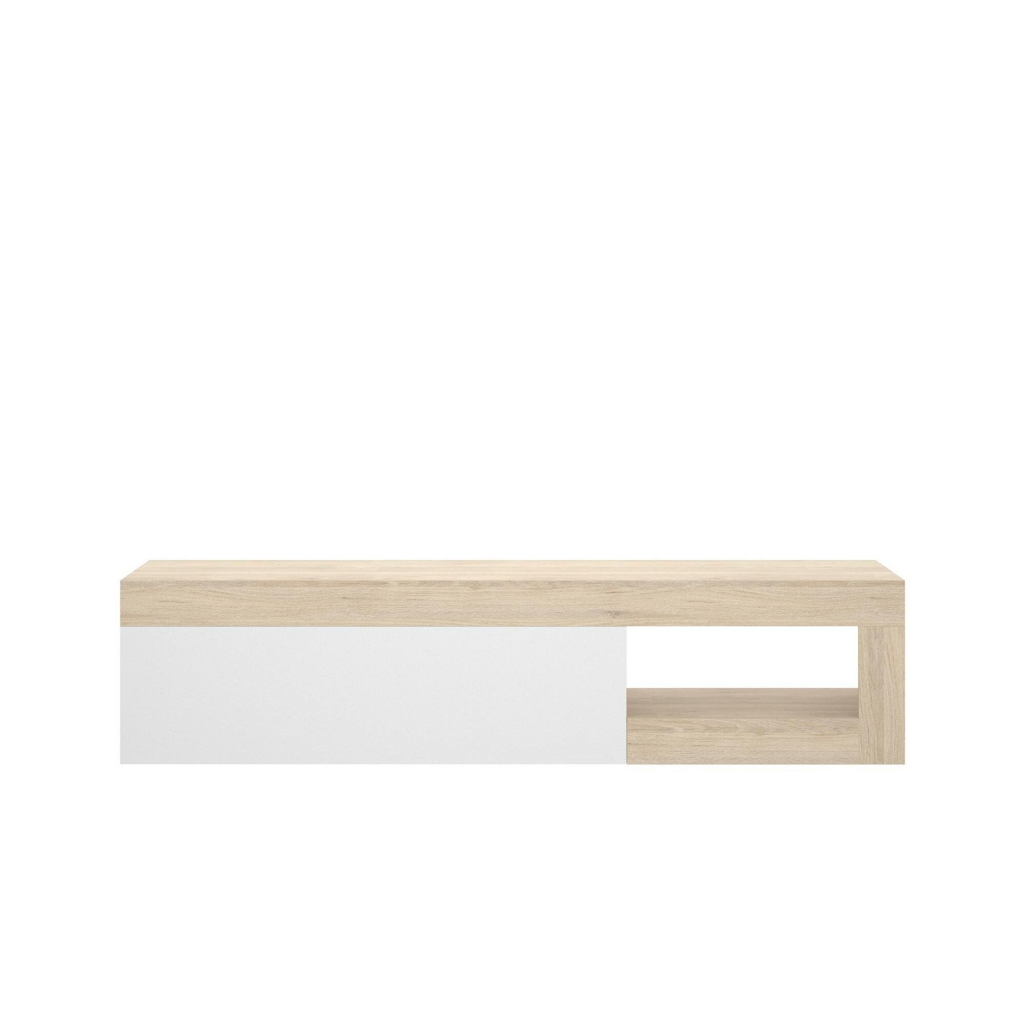 Dmora - Mobile porta TV Averau, Credenza bassa da soggiorno, Madia da salotto per televisione, 204x42h48 cm, Rovere e Bianco