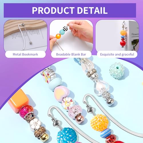 Beadable Bookmarks Silver DIY Blank Bar Pendant Modern Bead Bookmark Metal Jewelry Craft Charm for Beads for Book Lovers Teacher Student Supplies