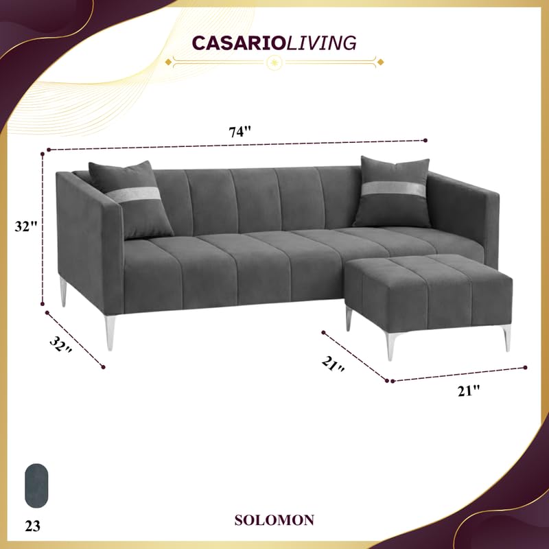 Image of Solomon 4 Seater L Shape Sofa Set with Movable Ottoman | Flexible Left or Right Layout | Luxe Velvet Suede Fabric | Comfortable Seating | Modern Sofa for Living Room - Dark Gray