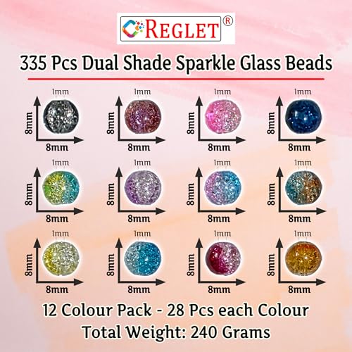 Image of 335 Pcs Dual Shade Sparkle Glass Beads for Bracelet Making Kit - Beads for Jewellery Making Kit - Bead Bracelet Making - Crystal Bead - Beads for Craft - 8mm