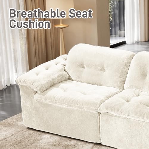 Image of Oversized Modular Sectional Sofa, Large Modern Cloud Sectional Couch with Seat Cushion, Boneless 3 Seater Couch for Living Room, Apartments, No Assembly Required, Beige