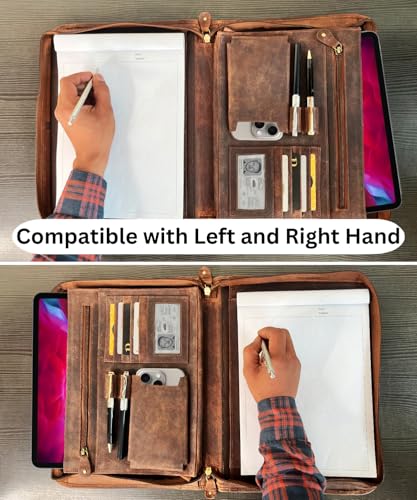 Image of RUSTIC TOWN Men Leather Document Card Holder File Folders For Documents And Zipper Portfolio For Office Ids, Business Cards, Letter Pads (Large, Brown)