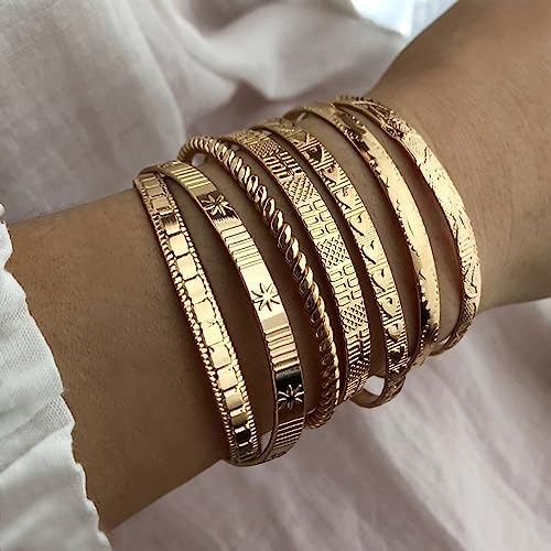 KISS WIFE Gold Bangles for Women, Open Adjustable Bangle Bracelets, Multi Layer Stackable Cuff Bracelet Set, Fashion Accessories Costume Jewelry Gift for Women3