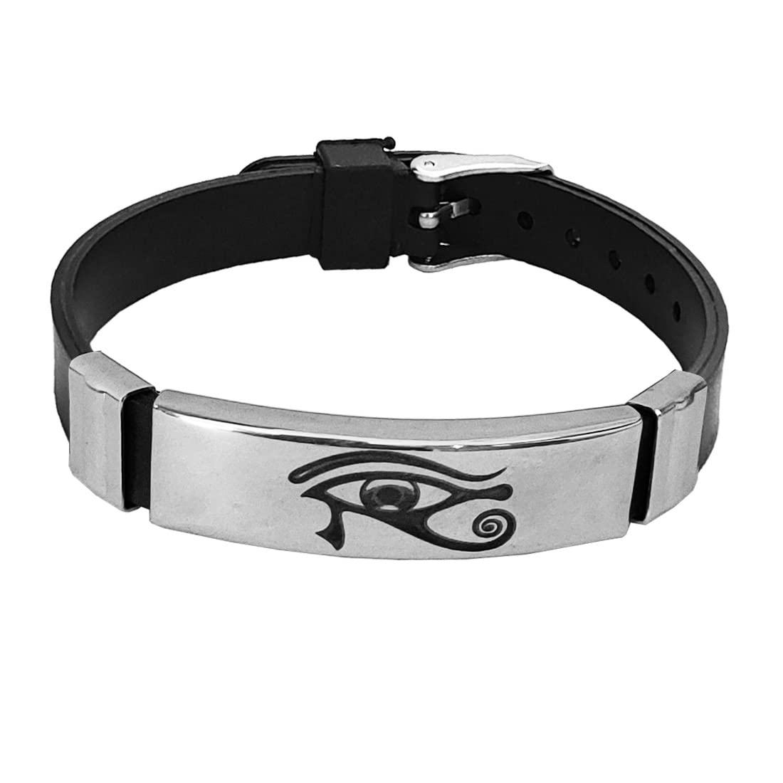 M Men Style Ancient Egyptian Eye Of Horus Ra Black And Silver Silicone Stainless Steel Bracelet For Men And WomenLSBr2203 (B0BJDNYD26) Amazon Price History, Amazon Price Tracker