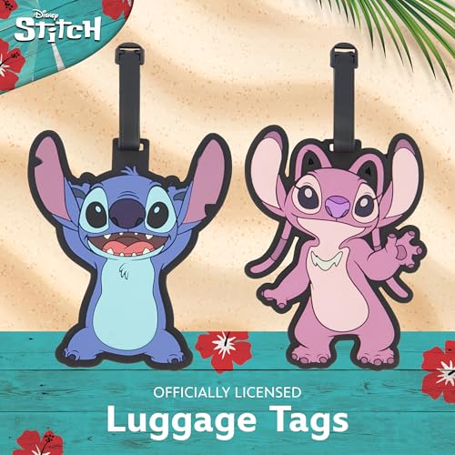 Disney Stitch and Angel 2-Piece Suitcase ID Tag Set with Adjustable Straps, Multi, One Size2