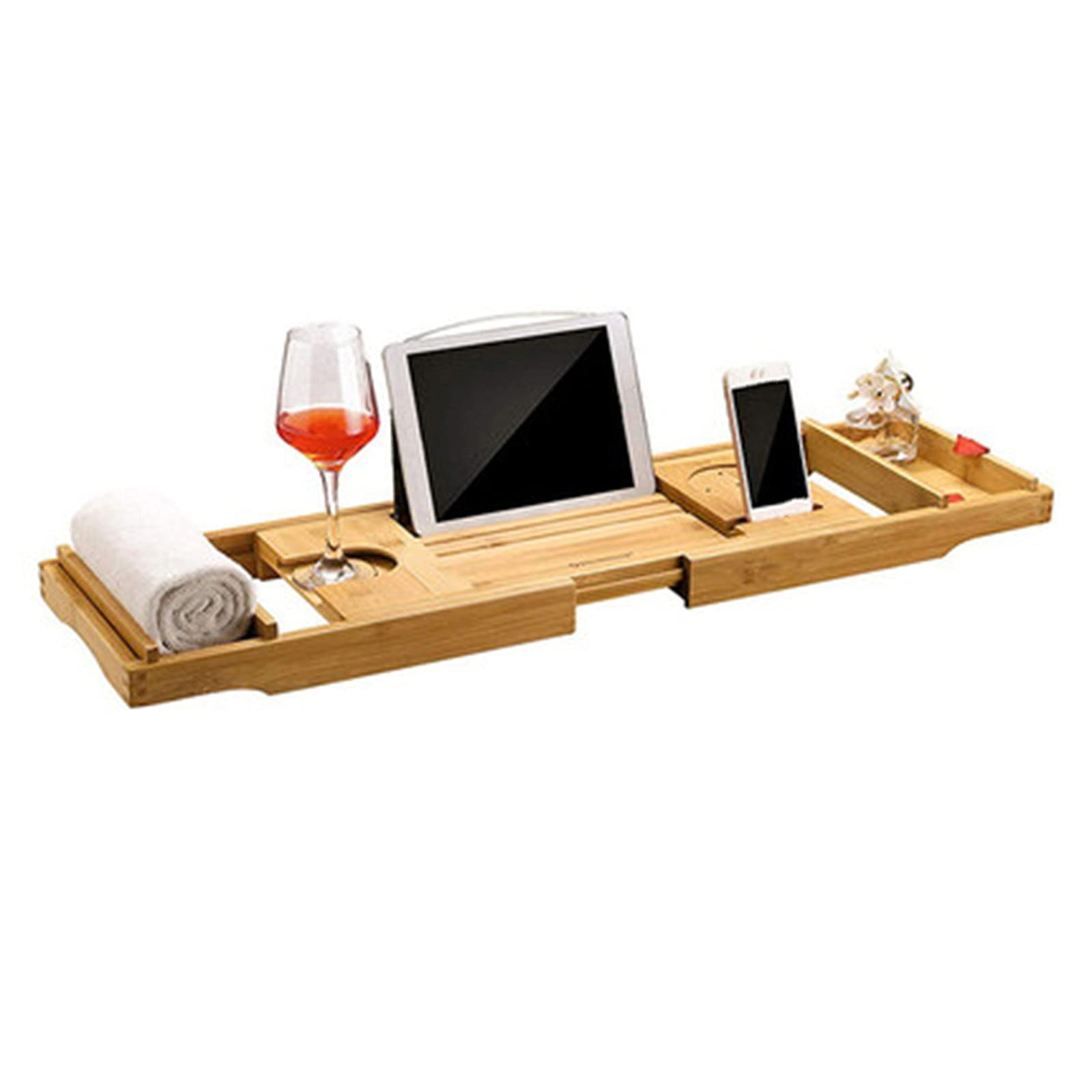 JKJZSALJ Bathtub Rack Bathtub Rack Bamboo Wood European Telescopic Non-Slip Multifunctional Bathtub Bathroom Shelf Tray Bracket Bath Wooden Barrel Rack Bathroom Trays