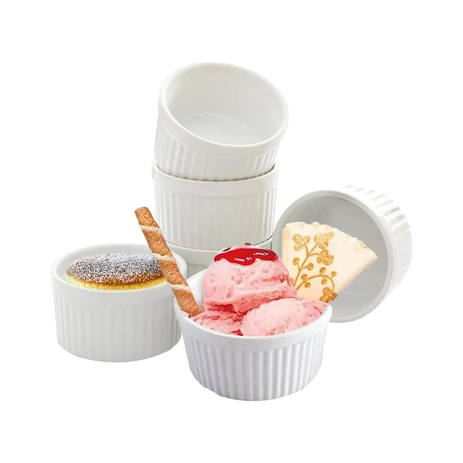 VIGOR PATH Set of 6 Porcelain Ramekins - Classic Design for Baking Creme Brulee, Souffle, Sauce, Dressing & Dip Ramekins - Oven Safe & Easy To Clean (2oz)