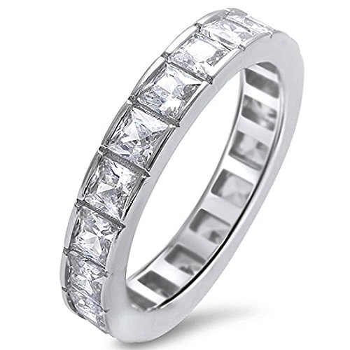 Blue Apple Co. 4mm Full Eternity Stackable Band Ring Princess Cut Square Invisible Cubic Zirconia 925 Sterling Silver2