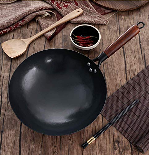 OQHAIR Kochutensilien aus Gusseisen, Wok (30 cm, 32 cm, 34 cm, 36 cm), A 32 cm – Bild 4
