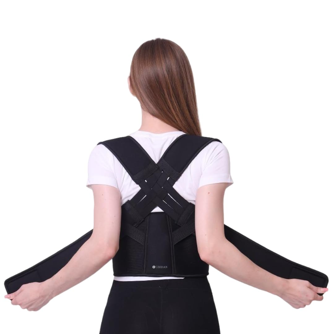 ZEDAN Neoprene Posture Corrector Back Support Belt | Posture Corrector Belt For Back & Shoulder | Back Straightener Brace For Spine & Body Posture Correction | For Men & Women | Free Size (Style 03)