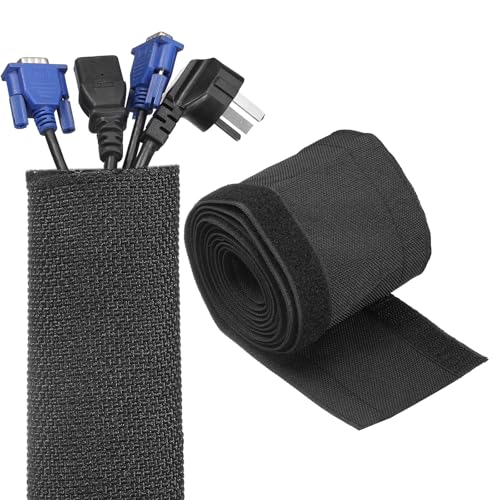 QUARKZMAN Funda de Gestión de Cables de Gancho Y Bucle, 10 Pies X 0.8 Pulgadas Envoltura Flexible de Cable Cubre Oculta Cables, Organizador de Cables Y Protector de Cables, Negro