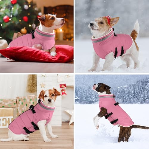 Image of Dogcheer Dog Coat with Harness, Waterproof Dog Fleece Jacket - Lt.Pink,2XL