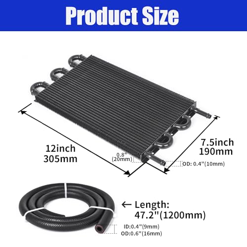 ZHSYMX Universal 5/16\" Transmission Oil Cooler, 6 Pass Tube and Fin Cooler Kit Aluminum Black