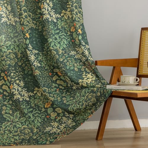 Green Floral Curtains 84 Inches Long 2 Panels Vintage Cottagecore Botanical Curtains for Living Room, Grommet Privacy Semi-Sheer Linen Drapes Hunter Green Leaf Pattern Country Curtain, 50 x 84 Inch - Cosy Home Interiors Green Floral Curtains 84 Inches Long 2 Panels Vintage Cottagecore Botanical Curtains for Living Room, Grommet Privacy Semi-Sheer Linen Drapes Hunter Green Leaf Pattern Country Curtain, 50 x 84 Inch - Image 4