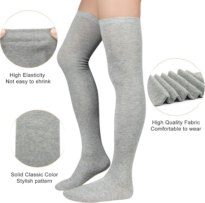 Image of Zando Womens Thigh High Socks Over The Knee Tube Leg Warmers Stocking Cotton Cosplay Long Solid Leggings Sock