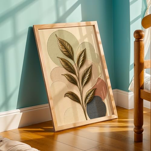 Image of NoWorries 3D Botanical Leaf Wall Painting with Frame Set of 1 | Premium Textured Gold Leaf Artwork, Modern Abstract Nature Wall Decor for Living Room, Bedroom, Office and Home Decoration (3d Art-1,13x19inch)
