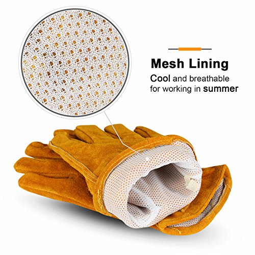 Ozero Leather Work Gloves Flex Grip Tough Cowhide Gardening Glove For Men And Women (Gold With Mesh Lining (1 Pair), X-Large) #TOP2