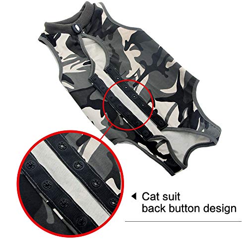 DOTON Cat Recovery Suit for Male and Female Surgical Post Surgery Soft Cone Onesie Shirt Clothes Neuter Licking Protective Diapers Outfit Cover Kitten Spay Collar(M, Camouflage)