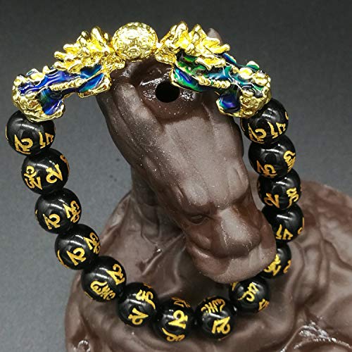 MANRUO Feng Shui Black Obsidian Wealth Bracelet Color Changed Pi Xiu Bracelets Dragon Mantra Bead Bangle Attract Wealth and Good Luck for Men/Women4