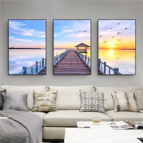 Peinture diamant DIY Jaxiaco 60x90cm 3 Lot broderie strass 5D décoration murale Pont couchant I-412