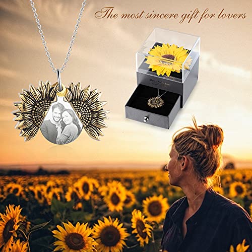 Lagofit Personalized Sunflower Necklace For Women You Are My Sunshine Necklace Sunflower Gifts For Women Engraved Photo Locket Necklace That Holds Pictures Necklace #TOP4