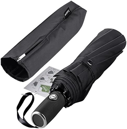 Anntrue Windproof Travel Umbrella with Teflon Coating,Auto Open Close Lightweight Sun&Rain Umbrella with 10 Rib Construction, Zipper Pouch