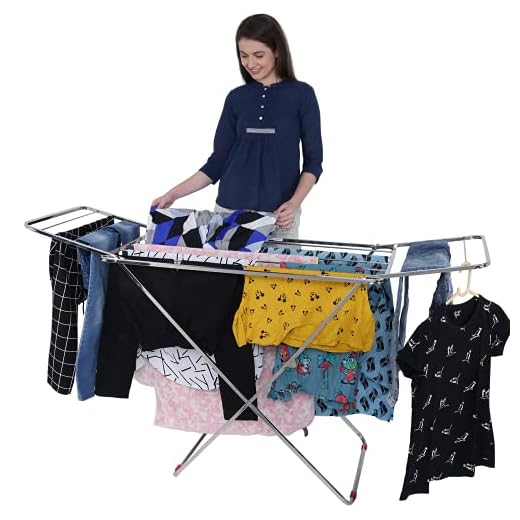 LiMETRO STEEL Stainless Steel Foldable Cloth Dryer Stand Double Rack Cloth Stands for Drying Clothes
