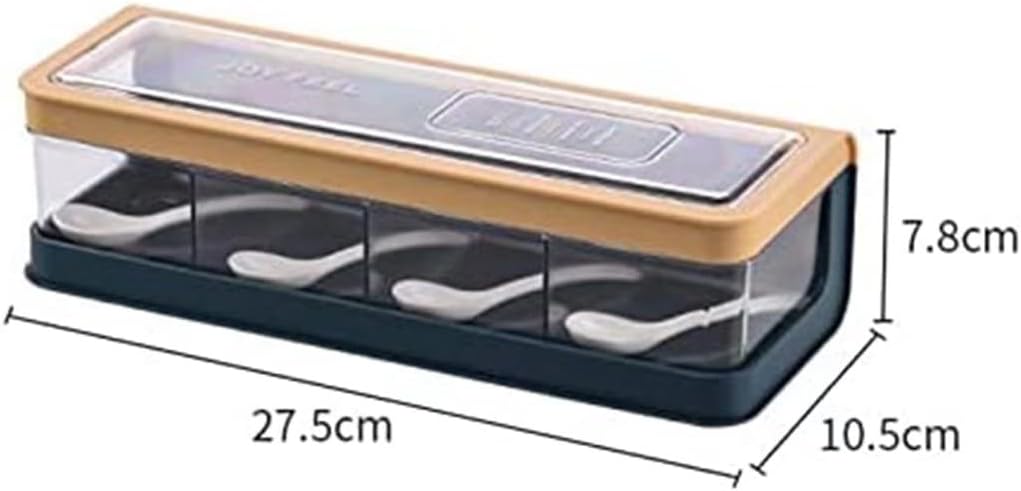 Seasoning jar Kitchen Storage Box 4 in 1 Transparent Seasoning Storage Container Salt, Pepper, Sugar, Spices, Starch Spoon (Yellow)