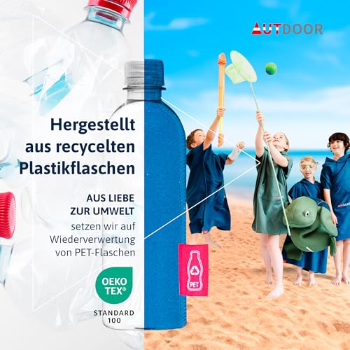AUTDOOR® Mikrofaser Badeponcho Damen & Herren - nachhaltig aus 100% recycelten PET-Flaschen - Handtuch als Umziehhilfe für Strand und Wassersport - schnelltrocknend & kompakt (Blau, Medium)
