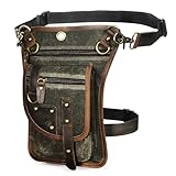 Herren Canvas + Leder Motorrad Reiten Tasche Beinbeutel Beintasche Außenbeintasche Hüfttasche Drop Leg Tasche FB2141 (2141-Green)