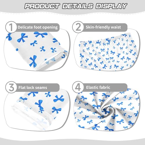 Girls Leggings Size 4T Blue Ribbon Bow White Stretchy Tights Girl Clothes Comfortable Pants for Dresses Dance3