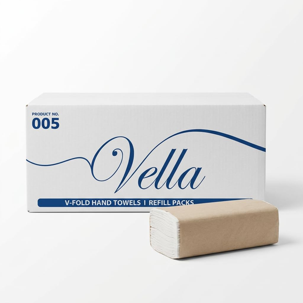 Vella Papierhandtücher 100% Zellstoff 2-lagig, 6.400 Tücher, saugfähig und reißfest, für Bad, Küche, Büro und Gewerbe, V-Falz, kompatibel mit H3 Papierspendern, 40 Packungen