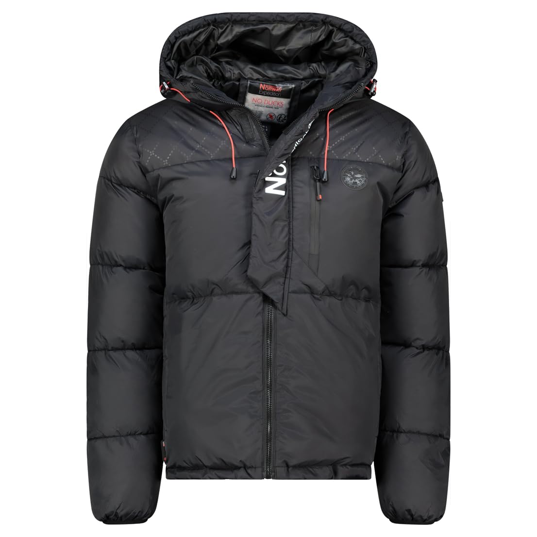 Geographical Norway Betincelle Uomo Piumino Pesante Parka Trapuntato Cappuccio Collo Alto Poliammide Tasche Con Zip Badge PVC Outdoor Inverno