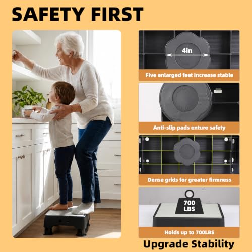 Image of Adjustable Step Stool for Adults, Toddler Step Stools, 700 LBS Capacity Non-Slip Safety Step Platform for Elderly and Kids, Portable Stair Assist for Cars, Bedside, Kitchen, and Shower, White