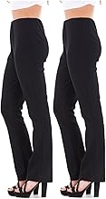 WearAll Pack of 2 Ladies Bootleg Trousers Women Boot Cut High Rise Stretch Soft Finely Ribbed Pull On Nurse Carer Work Bottoms Elasticated Waist Pants Plus Big Sizes 6-26