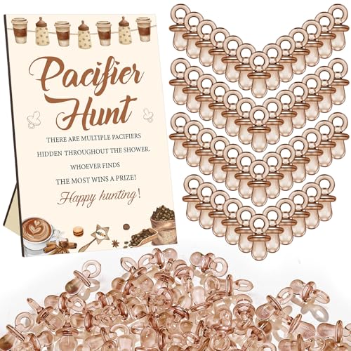Image of Thyle 51 Pcs A Baby Is Brewing Decorations Pacifier Hunt Coffee Theme Baby Shower Include Coffee Hunt Sign and 50 Acrylic Pacifiers Games Gender Reveal Party Supplies