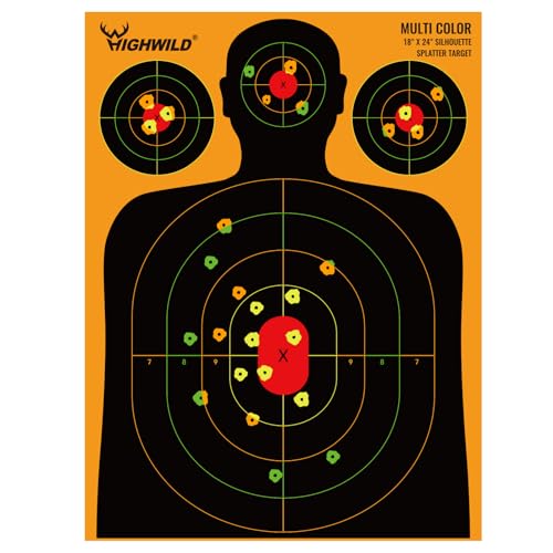 Highwild Silhouette Splatter Paper Targets - Splash Effect of Multiple Colors - 18x24 Inch (10 Pack)